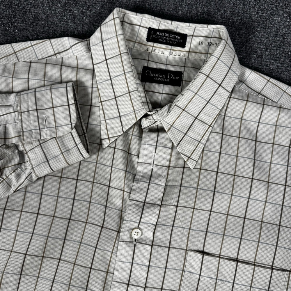 Christian Dior Monsieur Mens White Striped Dress Shirt 16 32-33 Made in USA VTG